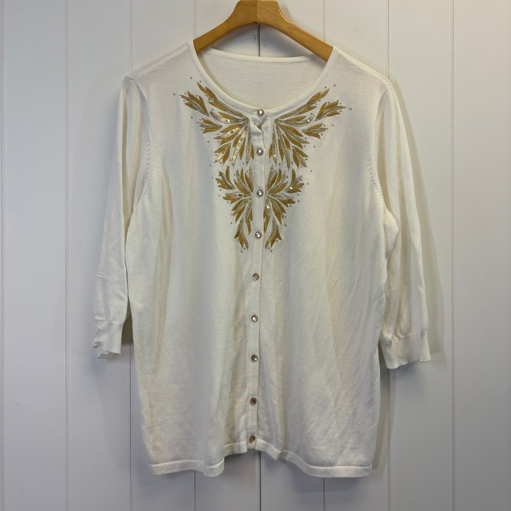 Vintage Bob Mackie Quiet Luxury Embroidered Cardigan Sweater Womens Size XL Chic